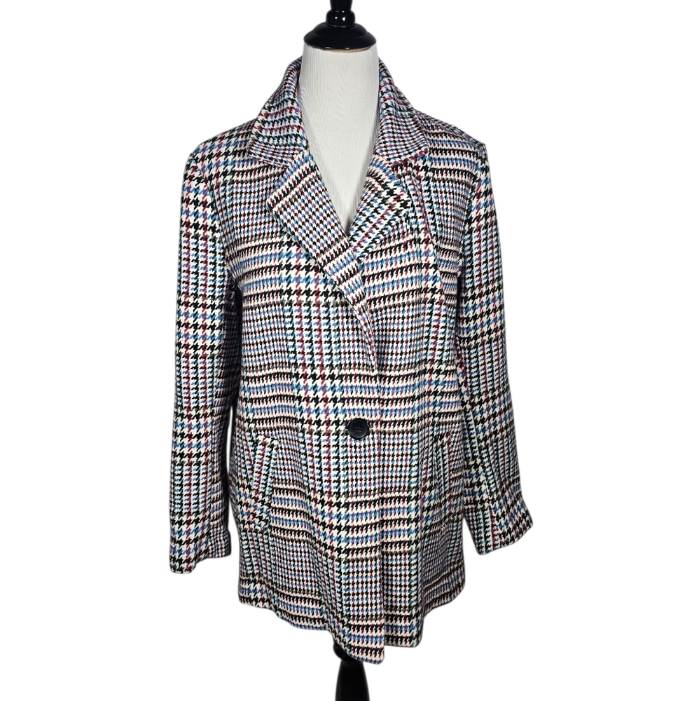 Forever 21 Size Large Red White Blue Black Plaid Preppy Blazer